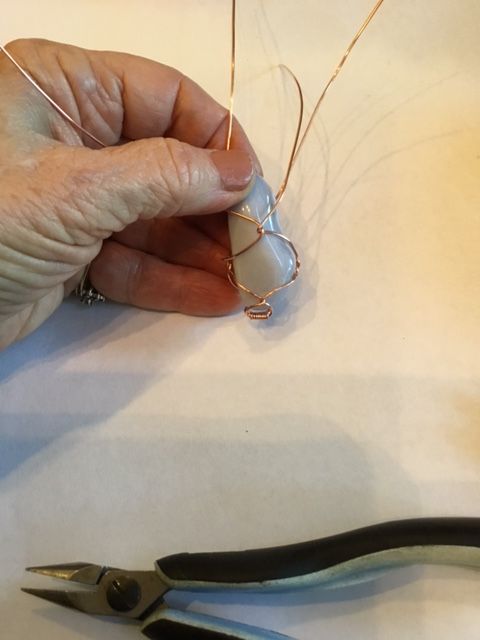 Karen Meador, Ph.D.'s Stone Twist Wrap - , Contemporary Wire Jewelry, Lashing, Wire Lashing, Wire Wrapping, Wrapping, Wire Wrapping Jewelry, bring the 2 wires to the front